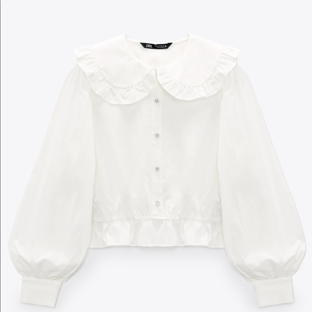 Zara Jeweled Cotton Blouse. XS. Brand new with tags